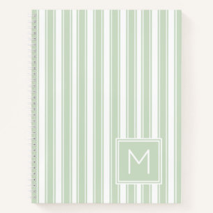 Cuaderno Monograma de tira blanca y verde de salvia suave