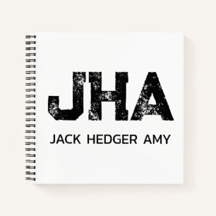 CUADERNO MONOGRAMA DE TRES LETRAS NEGRO MINIMALISTA NOMBRE 
