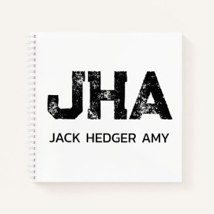 CUADERNO MONOGRAMA DE TRES LETRAS NEGRO MINIMALISTA NOMBRE 
