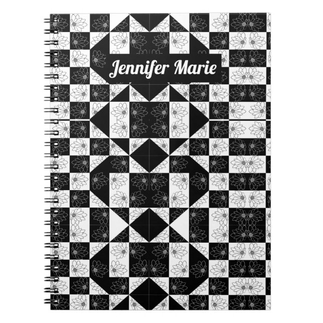 Cuaderno monograma de triángulos florales monocromo de tabl (Frente)