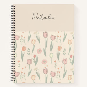 Cuaderno Monograma de tulipanes femeninos adorables con fon