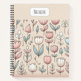 Cuaderno Monograma de tulipanes lindos y femeninos en rosa
