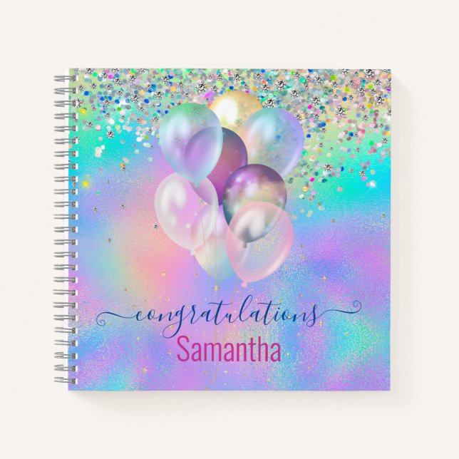 Cuaderno monograma de unicornio arcoíris rosa bril (Anverso)