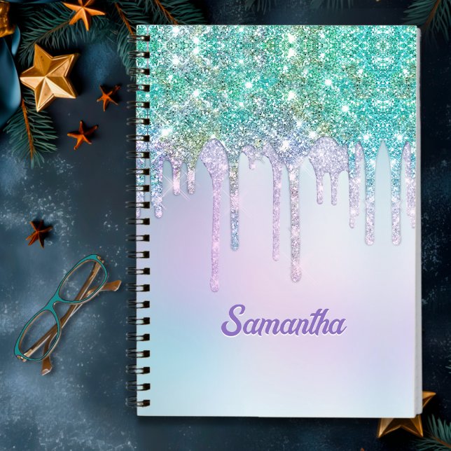 Cuaderno Monograma de Unicornio Glitter Aqua Turquesa Monog (Subido por el creador)