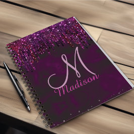Cuaderno Monograma de unicornio rosa bonito con gotas de br
