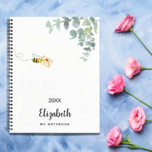 Cuaderno Monograma de vegetación de eucalipto de abeja mate