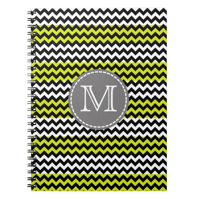 Cuaderno Monograma de zigzag verde negro (Frente)