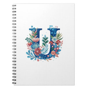 Cuaderno Monograma decorativo floral de "U"