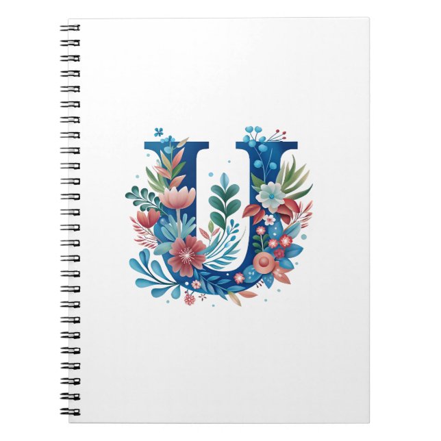 Cuaderno Monograma decorativo floral de "U" (Frente)