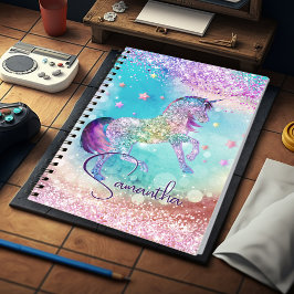 Cuaderno Monograma del arco iris del Purpurina rosa del uni