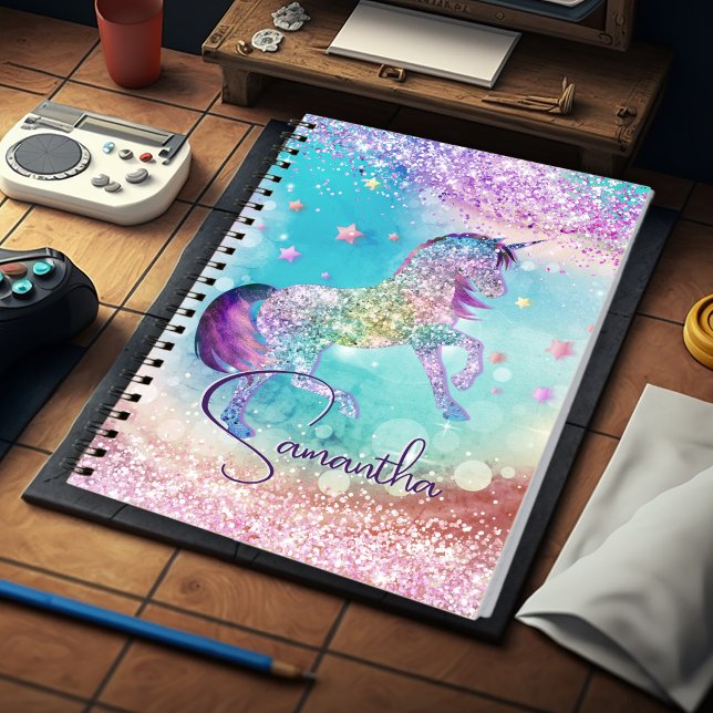 Cuaderno Monograma del arco iris del Purpurina rosa del uni (Subido por el creador)