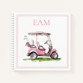 Cuaderno Monograma del carrito de golf rosa preppy