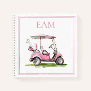 Cuaderno Monograma del carrito de golf rosa preppy