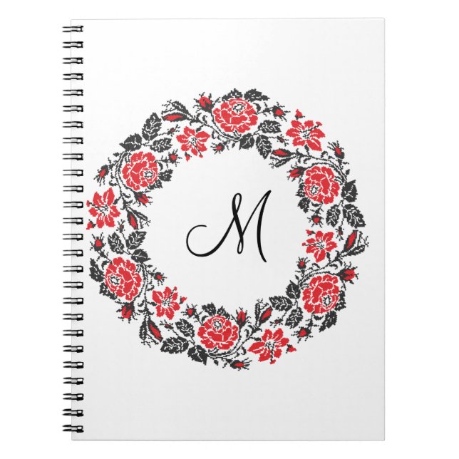 Cuaderno Monograma del círculo de las rosas rojas cruzadas  (Frente)