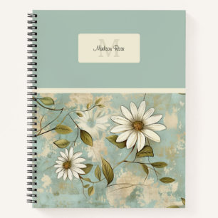 Cuaderno Monograma del elegante patrón de margarita floral 