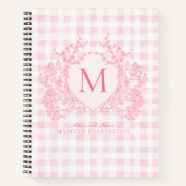 Cuaderno Monograma del Escudo floral Rubor Pink Gingham