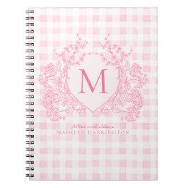 Cuaderno Monograma del Escudo floral Rubor Pink Gingham