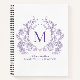 Cuaderno Monograma del Escudo floral violeta clásico
