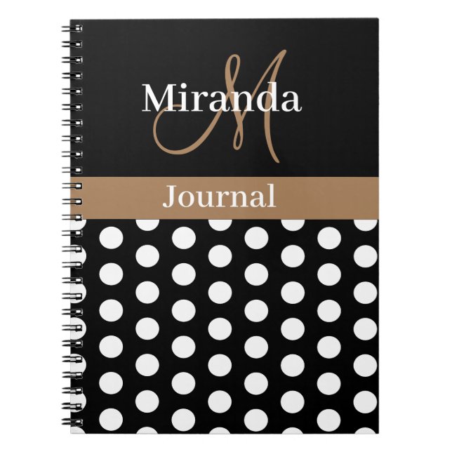 Cuaderno Monograma del guión de la polka blanco negro (Frente)