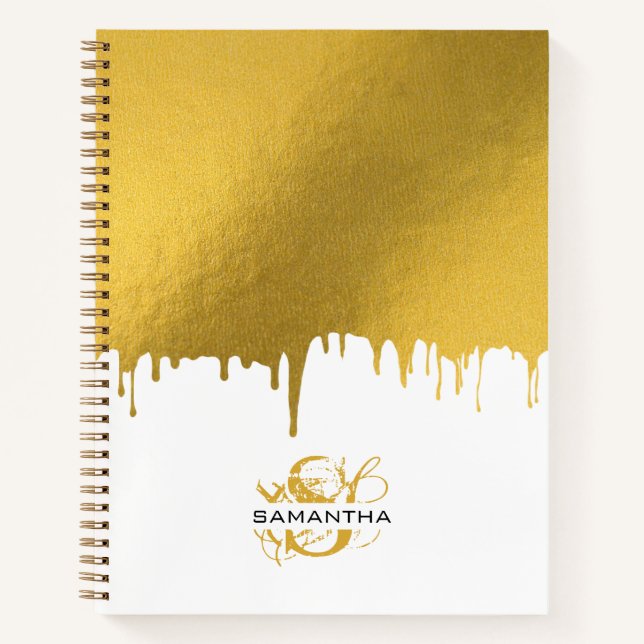 Cuaderno Monograma del guión de las gotas metálicas de oro  (Anverso)