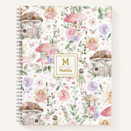 Cuaderno Monograma del Jardín Forestal Floral Púrpura Rosa