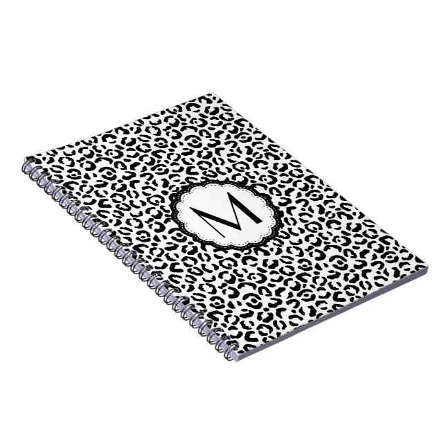 Cuaderno Monograma del leopardo blanco y negro (Lado Derecho)