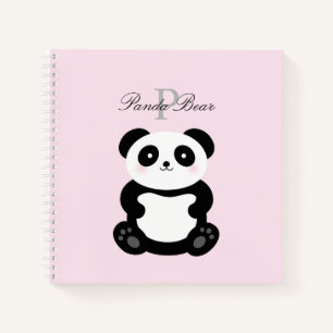 Cuaderno Monograma del oso panda de la bebé de una chica