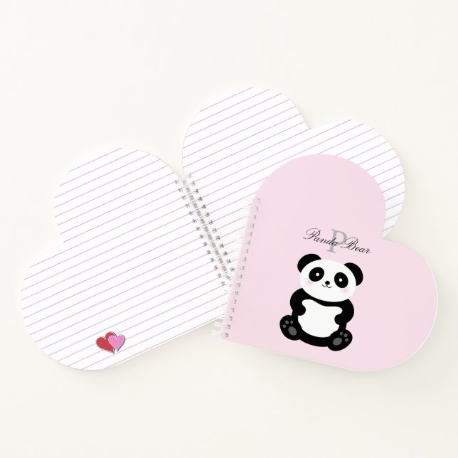 Cuaderno Monograma del oso panda de la bebé de una chica li (Interior)