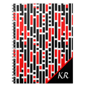 Cuaderno Monograma del patrón abstracto negro rojo del Art