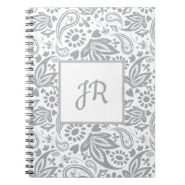 Cuaderno Monograma del patrón blanco gris de moda