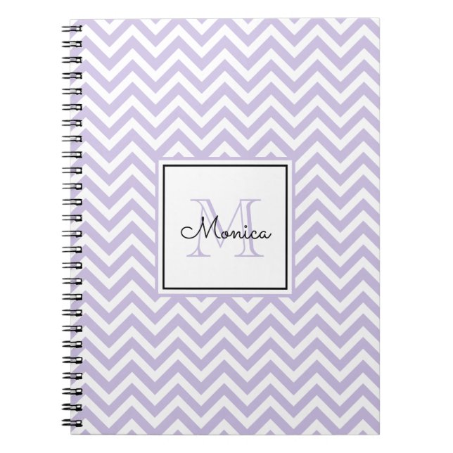 Cuaderno Monograma del patrón Chevron de Lavanda Moderna (Frente)