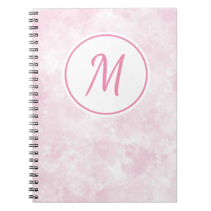 Cuaderno Monograma del patrón de acuarela rosa elegante