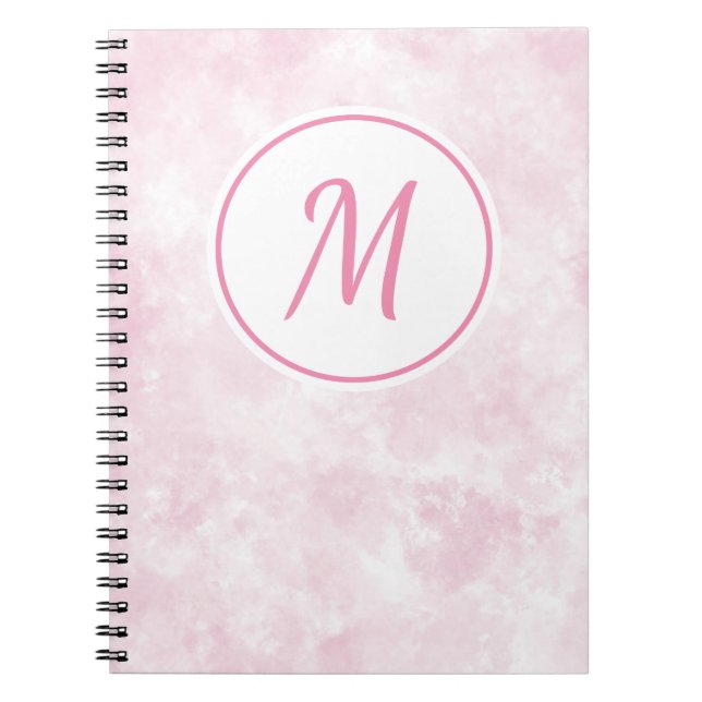 Cuaderno Monograma del patrón de acuarela rosa elegante (Frente)