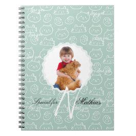 Cuaderno Monograma del patrón de gato Personalizado de la f