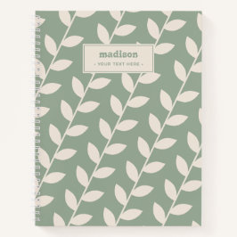 Cuaderno Monograma del patrón de hoja retro de Sage Green 7