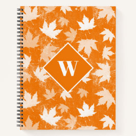 Cuaderno Monograma del patrón de hojas otoño