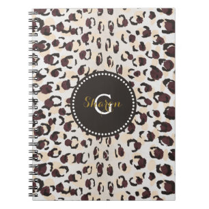 Cuaderno Monograma del patrón de impresión de chita marrón 