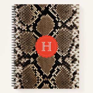 Cuaderno Monograma del patrón de la piel de las serpientes 