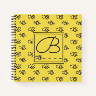 Cuaderno Monograma del patrón de las abejas de verano amari