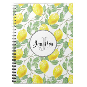 Cuaderno Monograma del patrón de las hojas verdes con lémul
