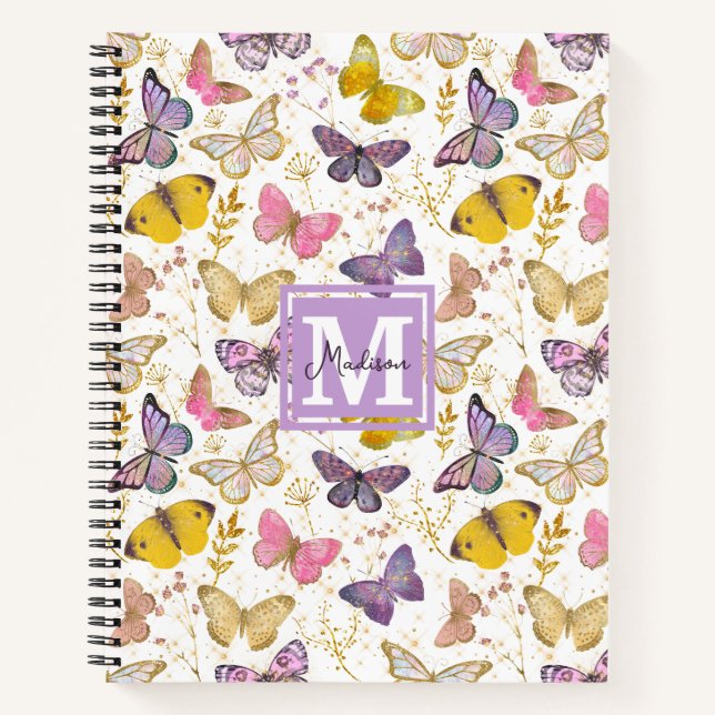 Cuaderno Monograma del patrón de las mariposas singulares c (Anverso)