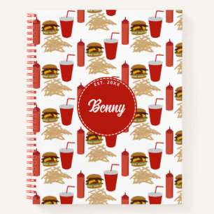 Cuaderno Monograma del patrón de las ráfagas de comida rápi