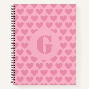 Cuaderno Monograma del patrón de los corazones rosados past