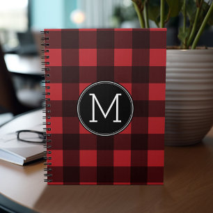 Cuaderno Monograma del patrón de patrón de búfalo rojo y ne