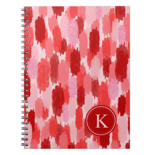 Cuaderno Monograma del patrón de pinceles de resumen rosado