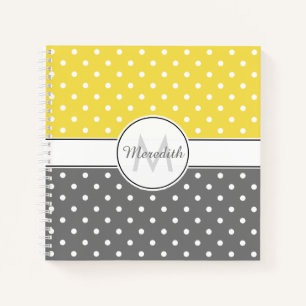 Cuaderno Monograma del patrón de punto de polka gris amaril