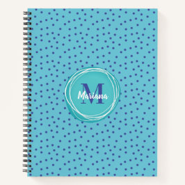 Cuaderno Monograma del patrón de puntos azules de Aqua Girl