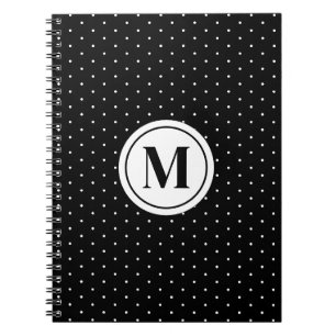 Cuaderno Monograma del patrón de puntos de polka blanco y n