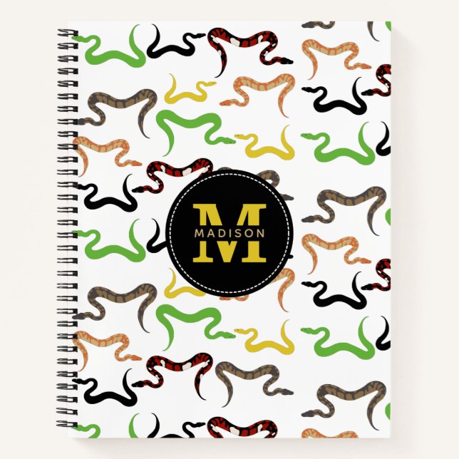 Cuaderno Monograma del patrón de reptil Python Snakes (Anverso)
