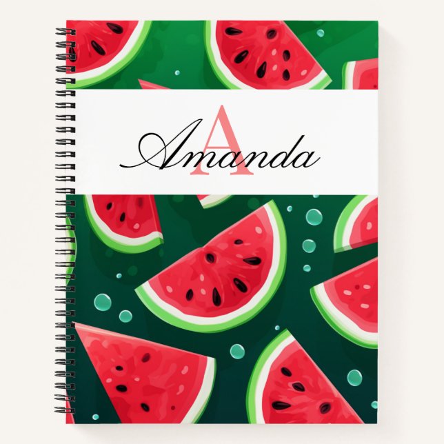 Cuaderno Monograma del patrón de sandía único verde vectori (Anverso)
